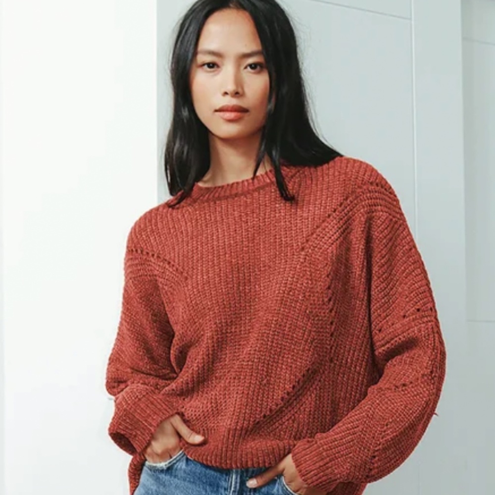 Lulu's Soft to the Touch Rust Chenille Pierced Knit Sweater